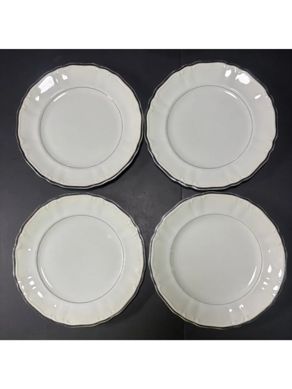 Harmony House Silver Sonata Set Of 4 Fine China Dinner Plates Japan Vintage 60s